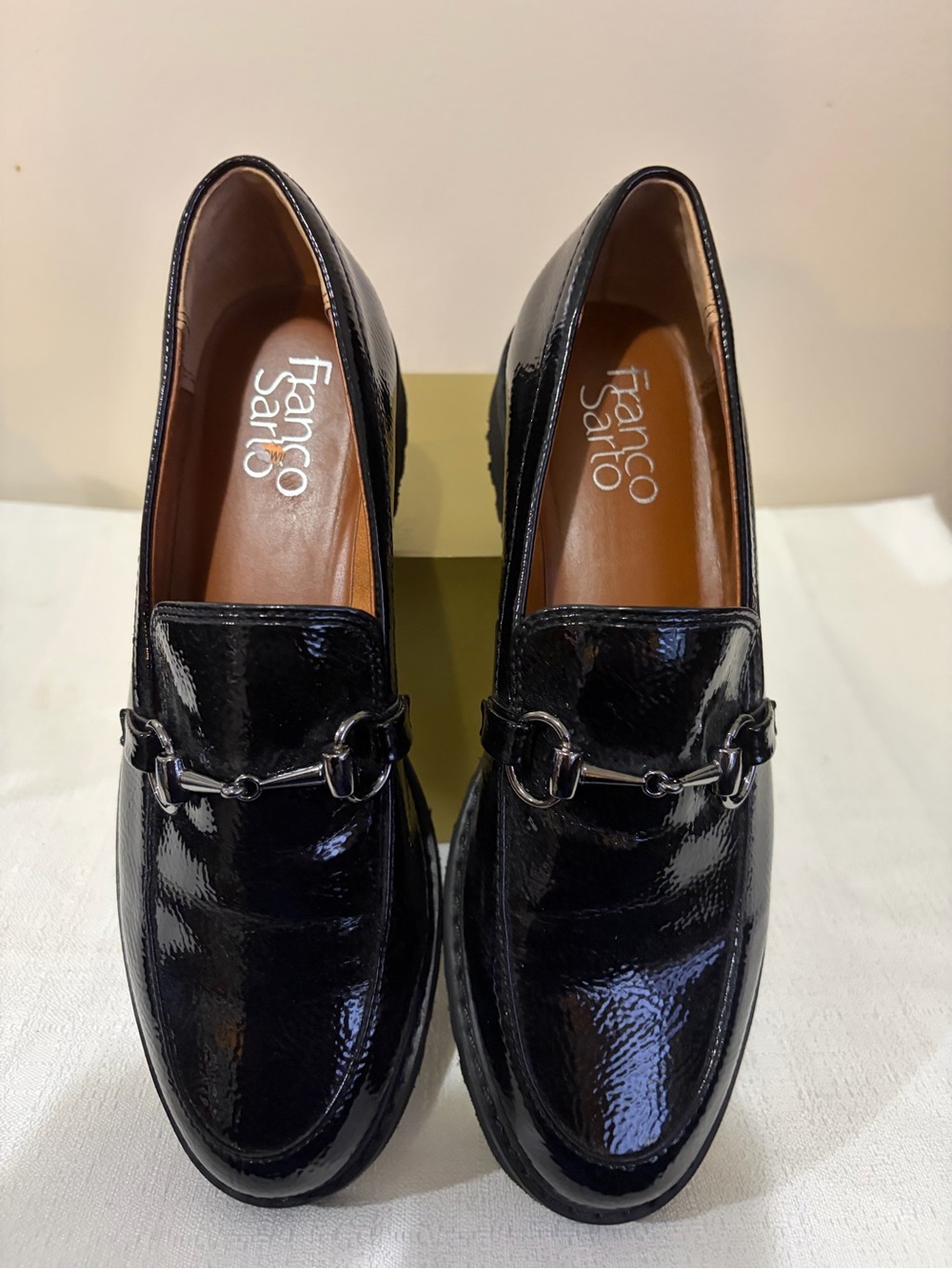 Franco Sarto Black Patent Leather Bit-Trim Loafers